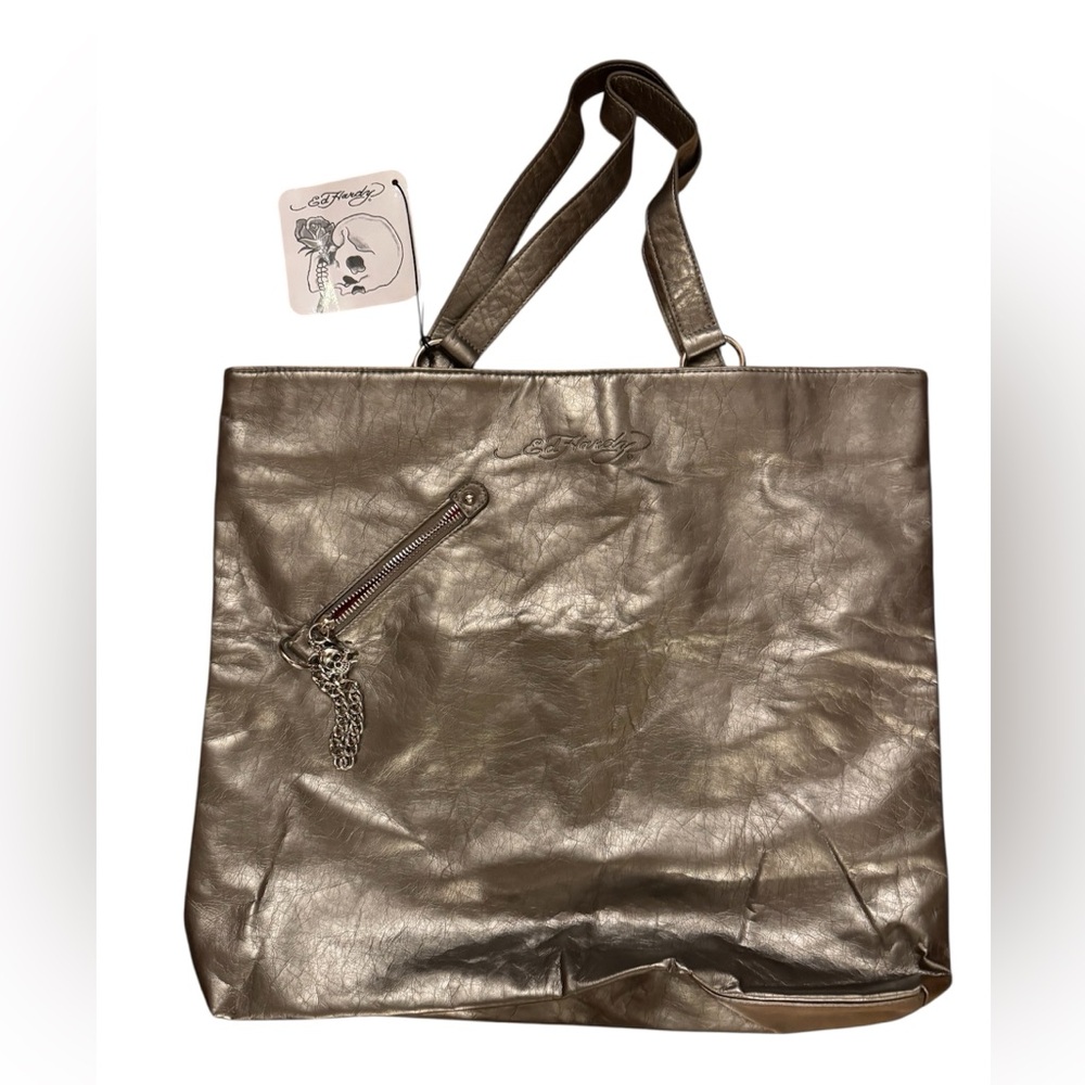 Ed Hardy Metallic Silver Tote Bag brand new with tags